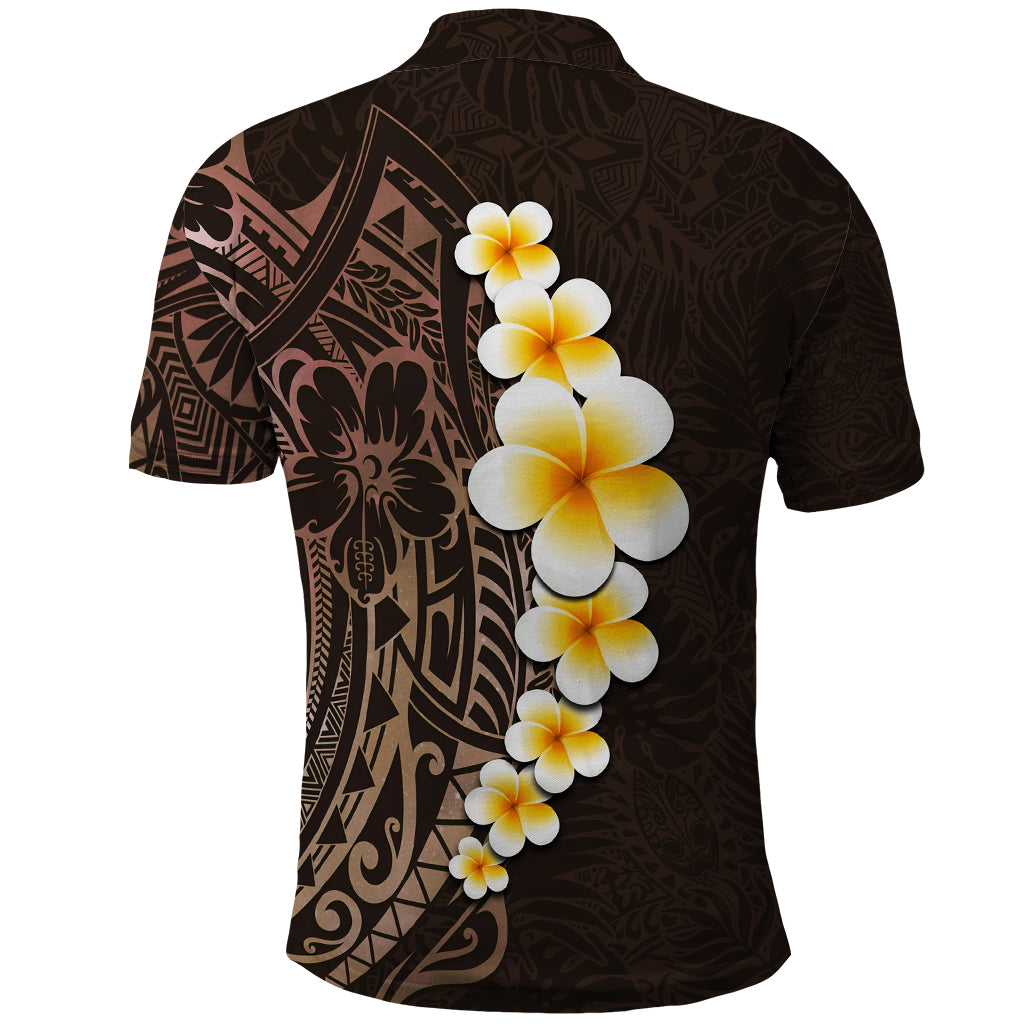 Brown Polynesia Polo Shirt Plumeria Tropical Leaves With Galaxy Polynesian Art - Wonder Print Shop