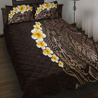 Brown Polynesia Quilt Bed Set Plumeria Tropical Leaves With Galaxy Polynesian Art - Wonder Print Shop
