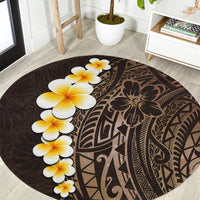 brown-polynesia-round-carpet-plumeria-tropical-leaves-with-galaxy-polynesian-art