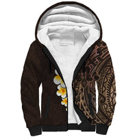 Brown Polynesia Sherpa Hoodie Plumeria Tropical Leaves With Galaxy Polynesian Art - Wonder Print Shop