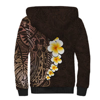 Brown Polynesia Sherpa Hoodie Plumeria Tropical Leaves With Galaxy Polynesian Art - Wonder Print Shop