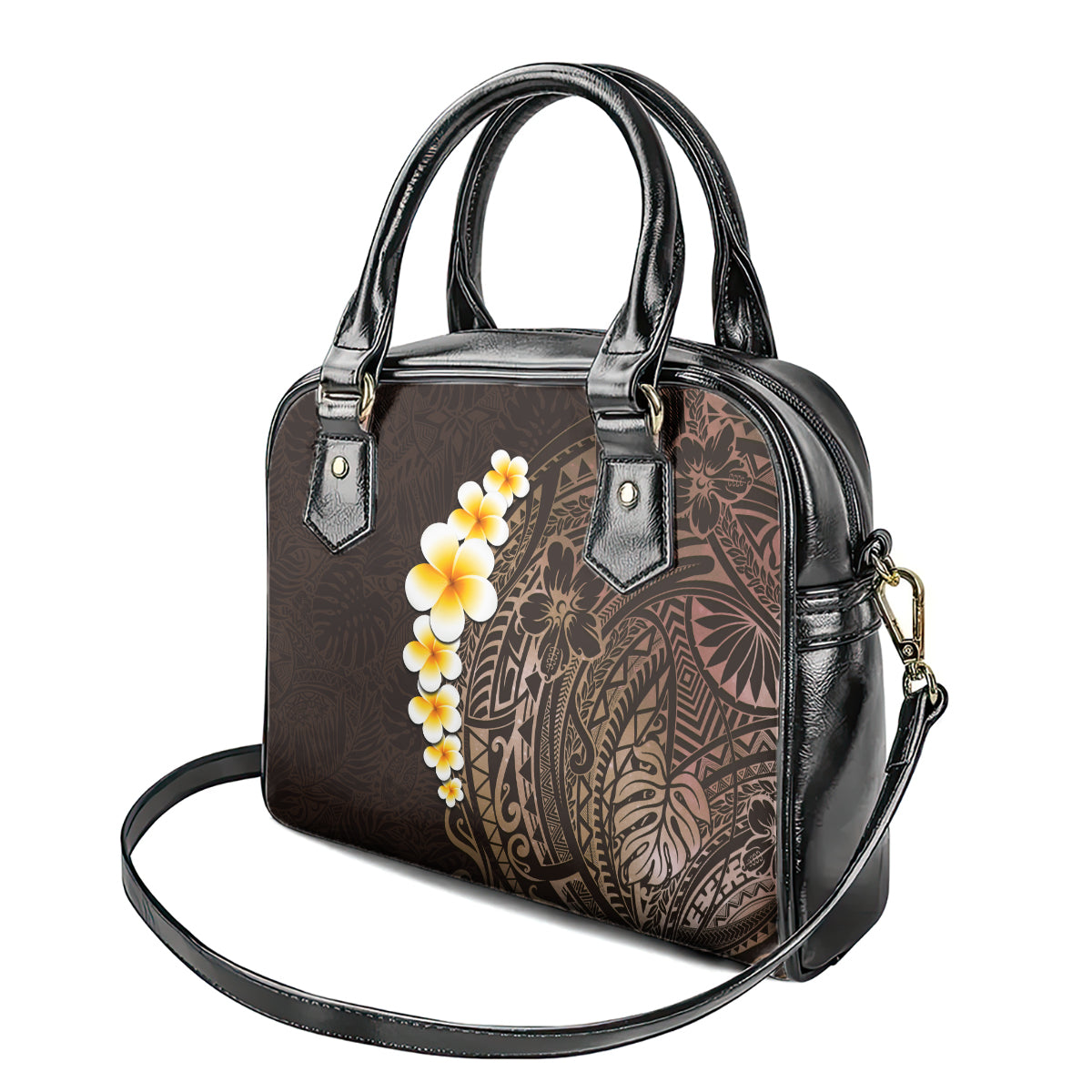 brown-polynesia-shoulder-handbag-plumeria-tropical-leaves-with-galaxy-polynesian-art