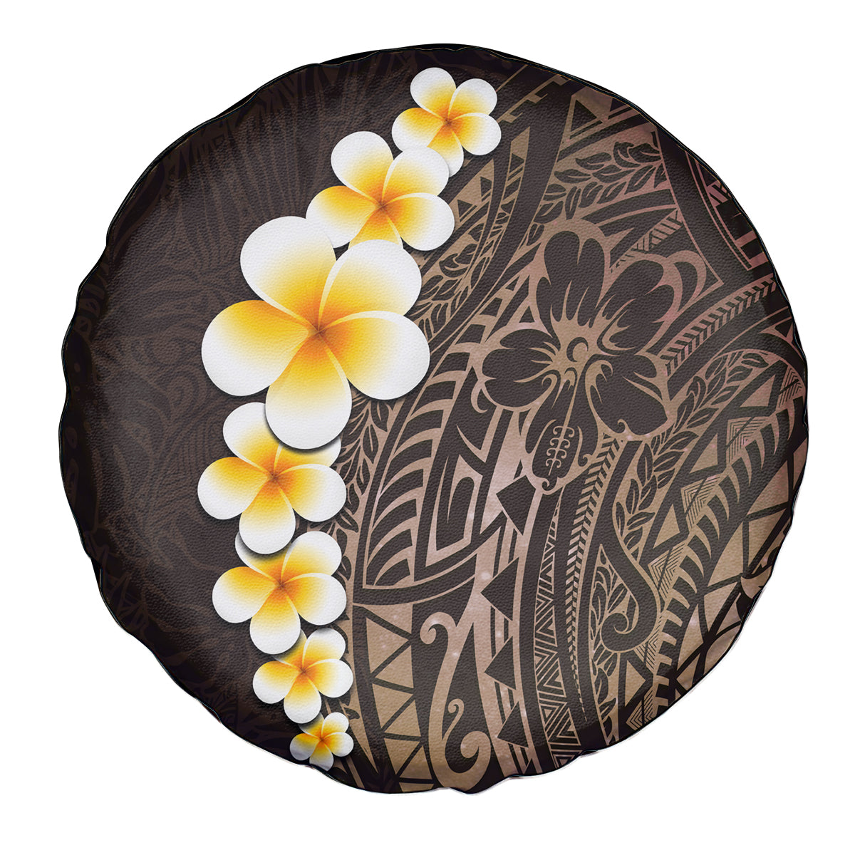 Brown Polynesia Spare Tire Cover Plumeria Tropical Leaves With Galaxy Polynesian Art - Wonder Print Shop