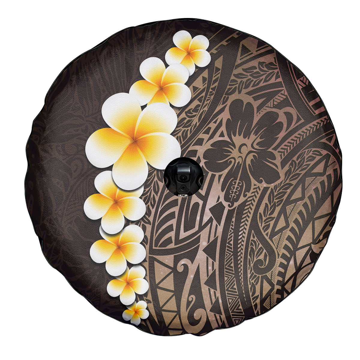Brown Polynesia Spare Tire Cover Plumeria Tropical Leaves With Galaxy Polynesian Art - Wonder Print Shop