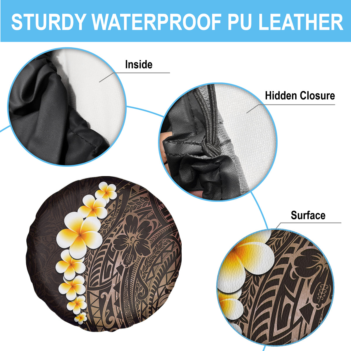 Brown Polynesia Spare Tire Cover Plumeria Tropical Leaves With Galaxy Polynesian Art - Wonder Print Shop