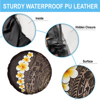 Brown Polynesia Spare Tire Cover Plumeria Tropical Leaves With Galaxy Polynesian Art - Wonder Print Shop