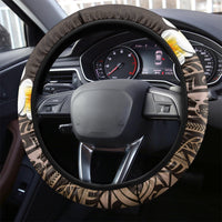 Brown Polynesia Steering Wheel Cover Plumeria Tropical Leaves With Galaxy Polynesian Art - Wonder Print Shop