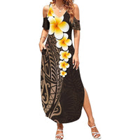 Brown Polynesia Summer Maxi Dress Plumeria Tropical Leaves With Galaxy Polynesian Art - Wonder Print Shop