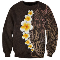Brown Polynesia Sweatshirt Plumeria Tropical Leaves With Galaxy Polynesian Art - Wonder Print Shop