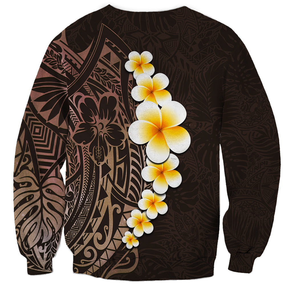 Brown Polynesia Sweatshirt Plumeria Tropical Leaves With Galaxy Polynesian Art - Wonder Print Shop