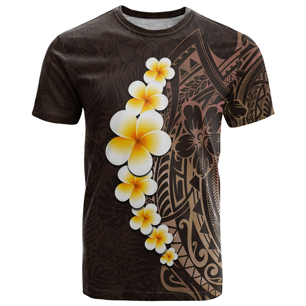 Brown Polynesia T Shirt Plumeria Tropical Leaves With Galaxy Polynesian Art - Wonder Print Shop