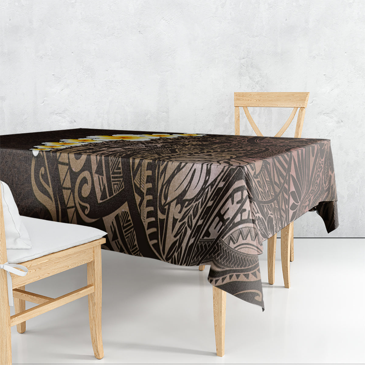 Brown Polynesia Tablecloth Plumeria Tropical Leaves With Galaxy Polynesian Art - Wonder Print Shop
