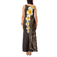 Brown Polynesia Tank Maxi Dress Plumeria Tropical Leaves With Galaxy Polynesian Art - Wonder Print Shop