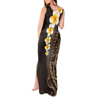 Brown Polynesia Tank Maxi Dress Plumeria Tropical Leaves With Galaxy Polynesian Art - Wonder Print Shop