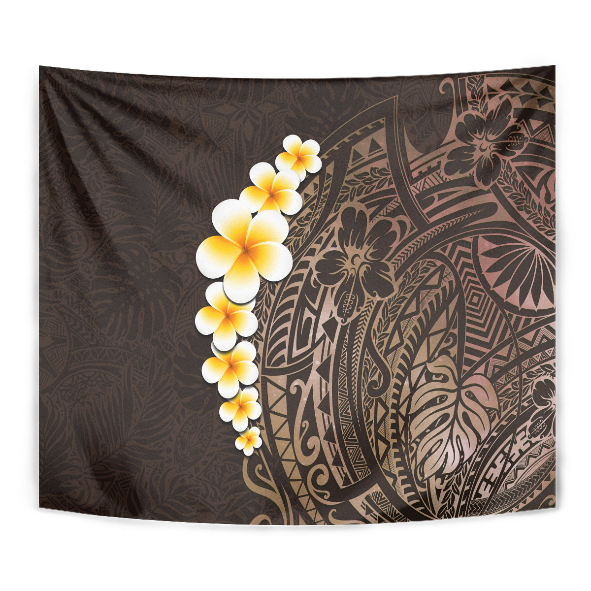 Brown Polynesia Tapestry Plumeria Tropical Leaves With Galaxy Polynesian Art - Wonder Print Shop