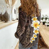 Brown Polynesia Women Casual Shirt Plumeria Tropical Leaves With Galaxy Polynesian Art - Wonder Print Shop