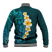 Turquosie Polynesia Baseball Jacket Plumeria Tropical Leaves With Galaxy Polynesian Art - Wonder Print Shop