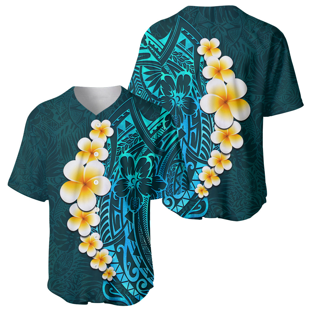 Turquosie Polynesia Baseball Jersey Plumeria Tropical Leaves With Galaxy Polynesian Art - Wonder Print Shop