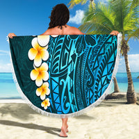 Turquosie Polynesia Beach Blanket Plumeria Tropical Leaves With Galaxy Polynesian Art - Wonder Print Shop