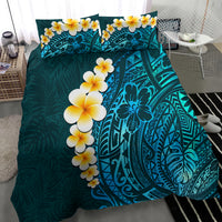 Turquosie Polynesia Bedding Set Plumeria Tropical Leaves With Galaxy Polynesian Art - Wonder Print Shop