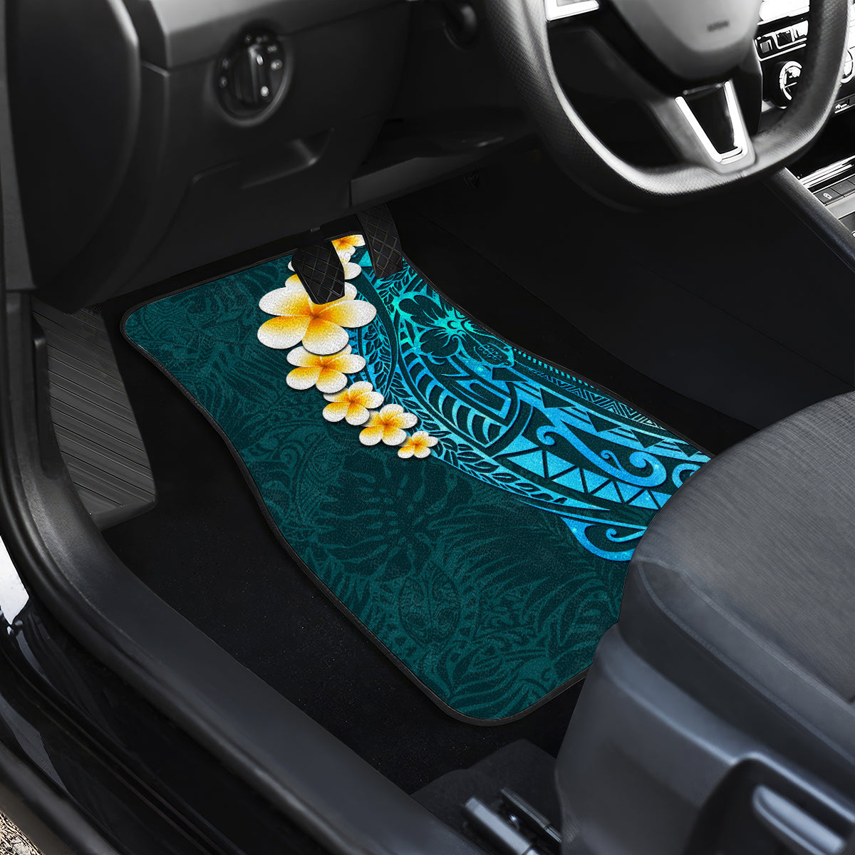 Turquosie Polynesia Car Mats Plumeria Tropical Leaves With Galaxy Polynesian Art - Wonder Print Shop