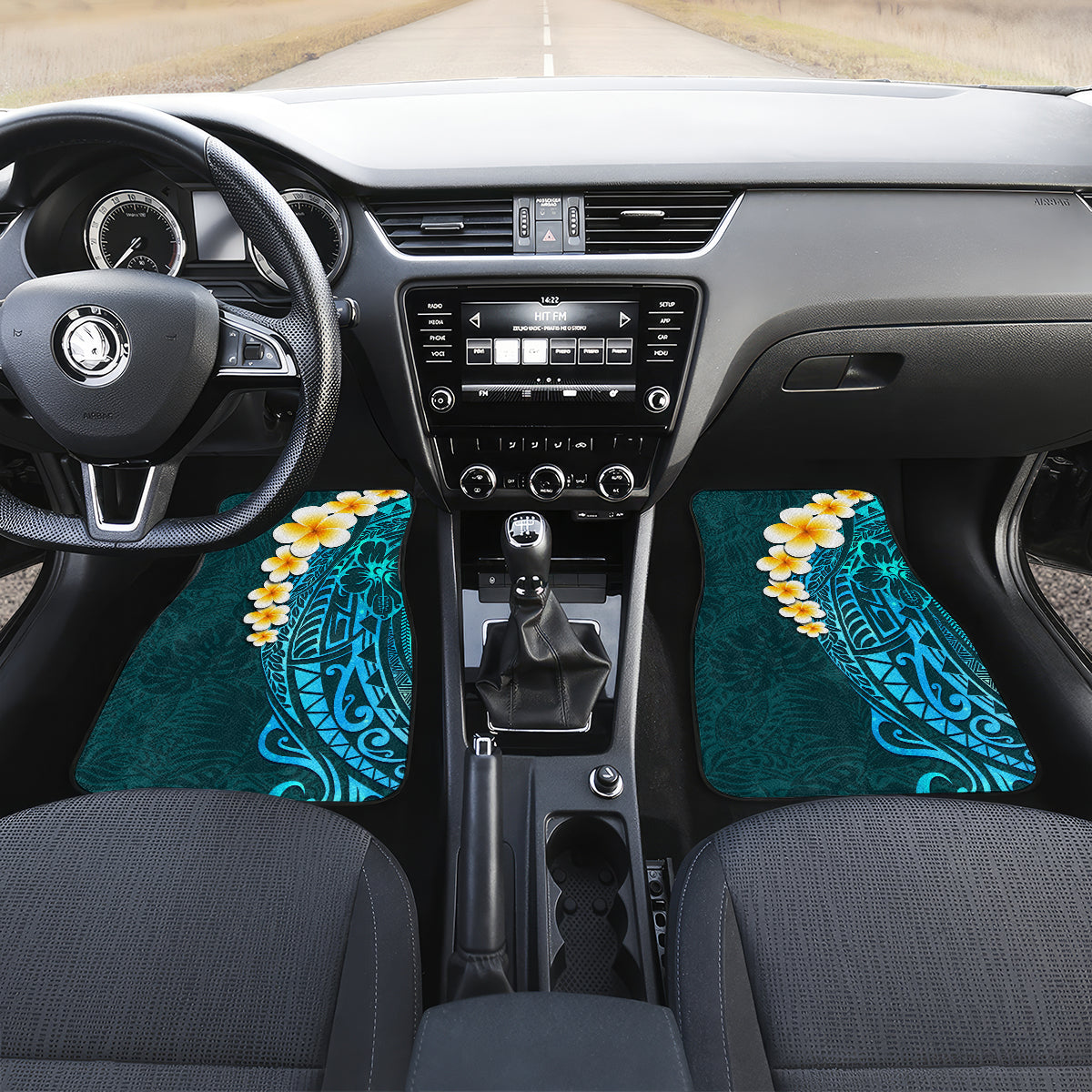 Turquosie Polynesia Car Mats Plumeria Tropical Leaves With Galaxy Polynesian Art - Wonder Print Shop