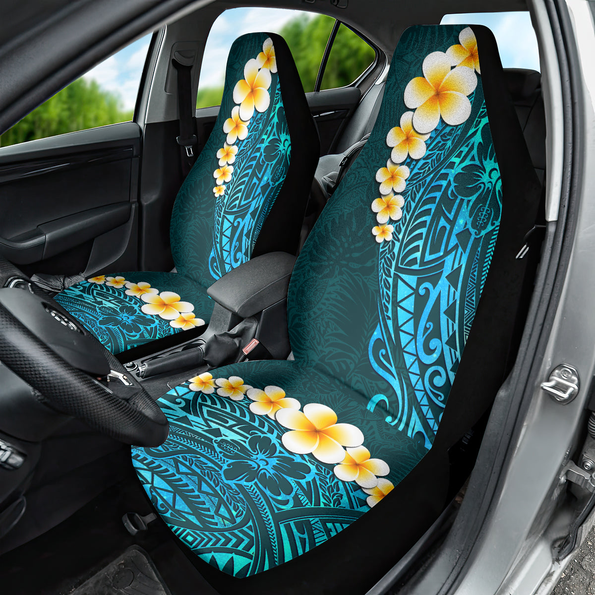 Turquosie Polynesia Car Seat Cover Plumeria Tropical Leaves With Galaxy Polynesian Art - Wonder Print Shop
