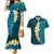 Turquosie Polynesia Couples Matching Mermaid Dress and Hawaiian Shirt Plumeria Tropical Leaves With Galaxy Polynesian Art - Wonder Print Shop