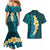 Turquosie Polynesia Couples Matching Mermaid Dress and Hawaiian Shirt Plumeria Tropical Leaves With Galaxy Polynesian Art - Wonder Print Shop