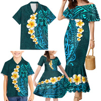 Turquosie Polynesia Family Matching Mermaid Dress and Hawaiian Shirt Plumeria Tropical Leaves With Galaxy Polynesian Art - Wonder Print Shop