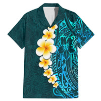 Turquosie Polynesia Family Matching Mermaid Dress and Hawaiian Shirt Plumeria Tropical Leaves With Galaxy Polynesian Art - Wonder Print Shop