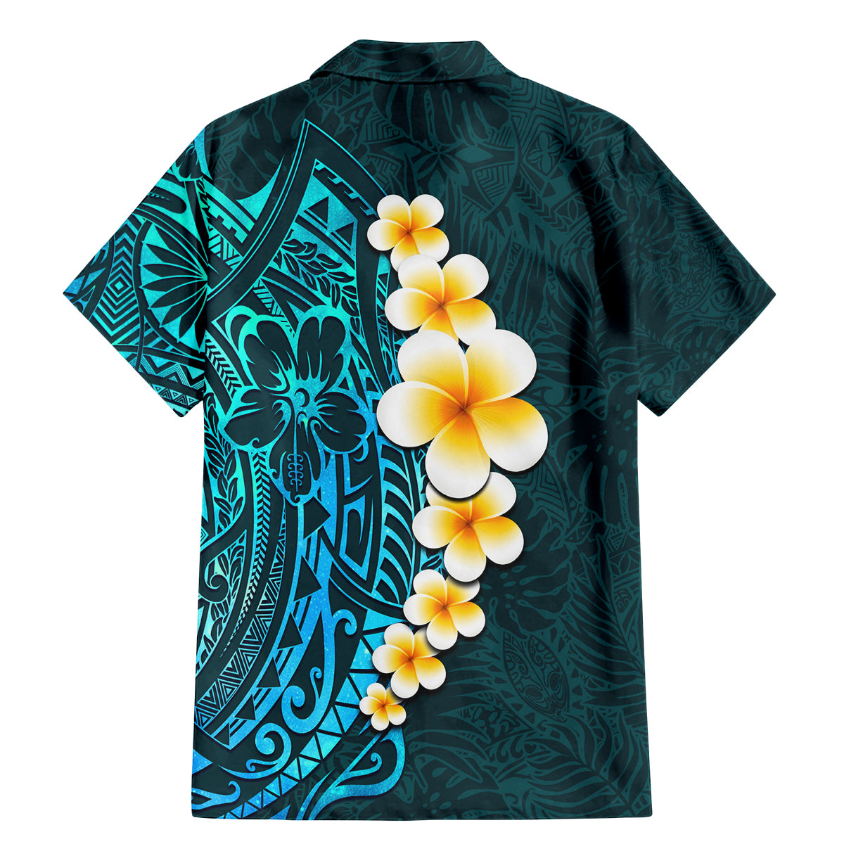 Turquosie Polynesia Family Matching Mermaid Dress and Hawaiian Shirt Plumeria Tropical Leaves With Galaxy Polynesian Art - Wonder Print Shop