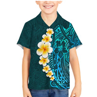 Turquosie Polynesia Family Matching Mermaid Dress and Hawaiian Shirt Plumeria Tropical Leaves With Galaxy Polynesian Art - Wonder Print Shop