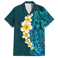 Turquosie Polynesia Family Matching Off Shoulder Maxi Dress and Hawaiian Shirt Plumeria Tropical Leaves With Galaxy Polynesian Art - Wonder Print Shop