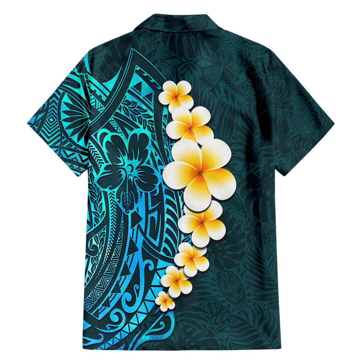 Turquosie Polynesia Family Matching Off Shoulder Maxi Dress and Hawaiian Shirt Plumeria Tropical Leaves With Galaxy Polynesian Art - Wonder Print Shop