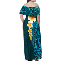 Turquosie Polynesia Family Matching Off Shoulder Maxi Dress and Hawaiian Shirt Plumeria Tropical Leaves With Galaxy Polynesian Art - Wonder Print Shop