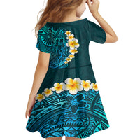 Turquosie Polynesia Family Matching Short Sleeve Bodycon Dress and Hawaiian Shirt Plumeria Tropical Leaves With Galaxy Polynesian Art - Wonder Print Shop