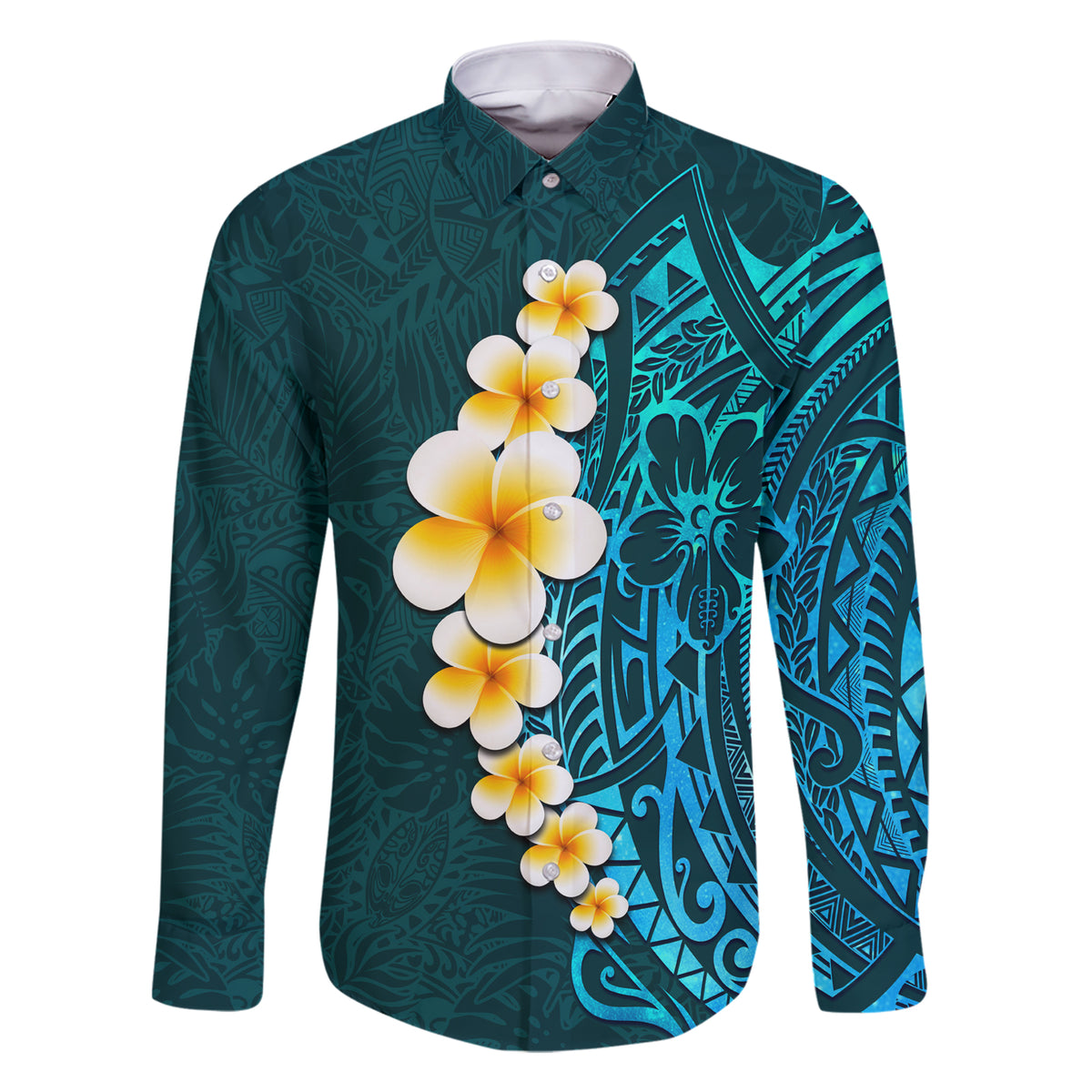 Turquosie Polynesia Family Matching Short Sleeve Bodycon Dress and Hawaiian Shirt Plumeria Tropical Leaves With Galaxy Polynesian Art - Wonder Print Shop