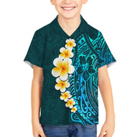 Turquosie Polynesia Family Matching Short Sleeve Bodycon Dress and Hawaiian Shirt Plumeria Tropical Leaves With Galaxy Polynesian Art - Wonder Print Shop