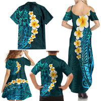 Turquosie Polynesia Family Matching Summer Maxi Dress and Hawaiian Shirt Plumeria Tropical Leaves With Galaxy Polynesian Art - Wonder Print Shop