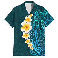 Turquosie Polynesia Hawaiian Shirt Plumeria Tropical Leaves With Galaxy Polynesian Art - Wonder Print Shop