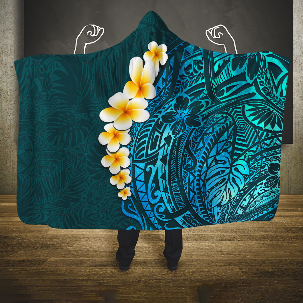 turquosie-polynesia-hooded-blanket-plumeria-tropical-leaves-with-galaxy-polynesian-art