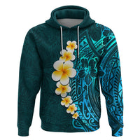Turquosie Polynesia Hoodie Plumeria Tropical Leaves With Galaxy Polynesian Art - Wonder Print Shop