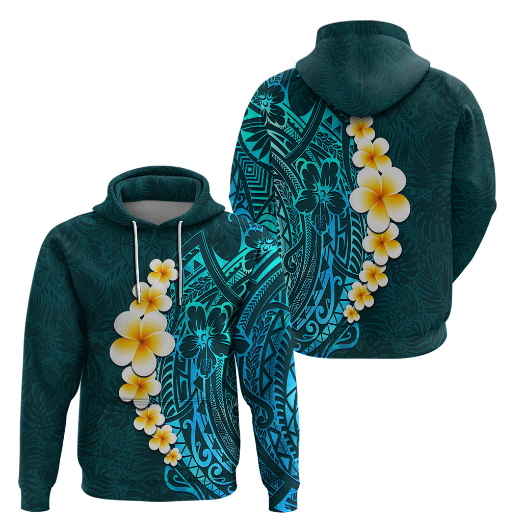 Turquosie Polynesia Hoodie Plumeria Tropical Leaves With Galaxy Polynesian Art - Wonder Print Shop