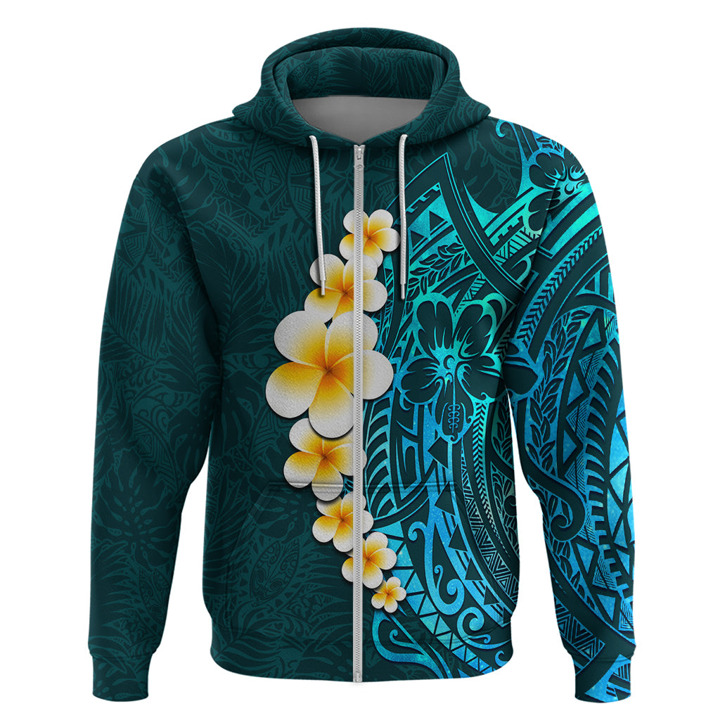 Turquosie Polynesia Hoodie Plumeria Tropical Leaves With Galaxy Polynesian Art - Wonder Print Shop