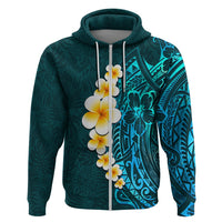 Turquosie Polynesia Hoodie Plumeria Tropical Leaves With Galaxy Polynesian Art - Wonder Print Shop