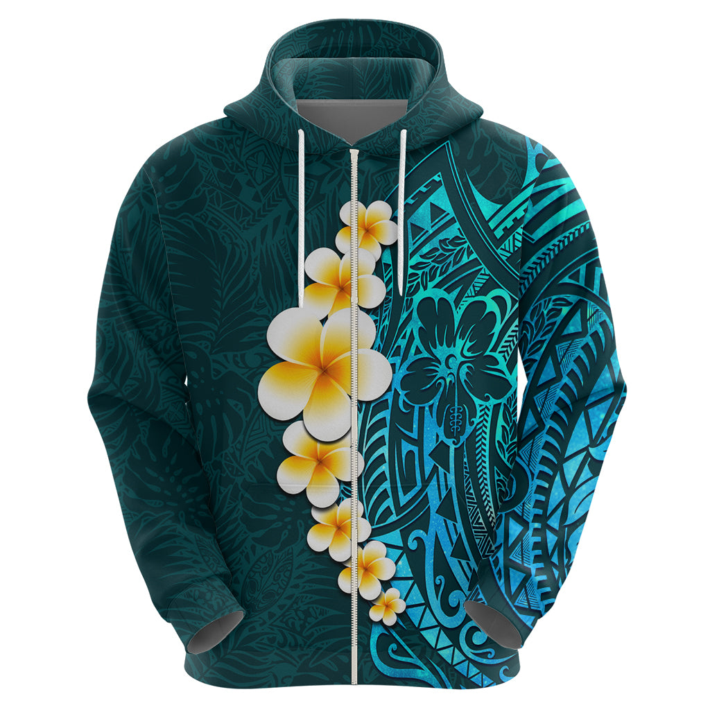 Turquosie Polynesia Hoodie Plumeria Tropical Leaves With Galaxy Polynesian Art - Wonder Print Shop
