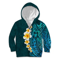 Turquosie Polynesia Kid Hoodie Plumeria Tropical Leaves With Galaxy Polynesian Art - Wonder Print Shop