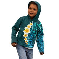 Turquosie Polynesia Kid Hoodie Plumeria Tropical Leaves With Galaxy Polynesian Art - Wonder Print Shop
