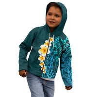 Turquosie Polynesia Kid Hoodie Plumeria Tropical Leaves With Galaxy Polynesian Art - Wonder Print Shop